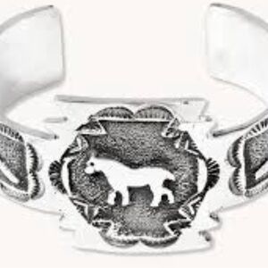 Intricate Silver Cuff Bracelet with Horse Motif